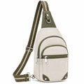 Borsa a tracolla 18 x 8 x 32 cm in similpelle e tessuto beige verde con tasche multiple