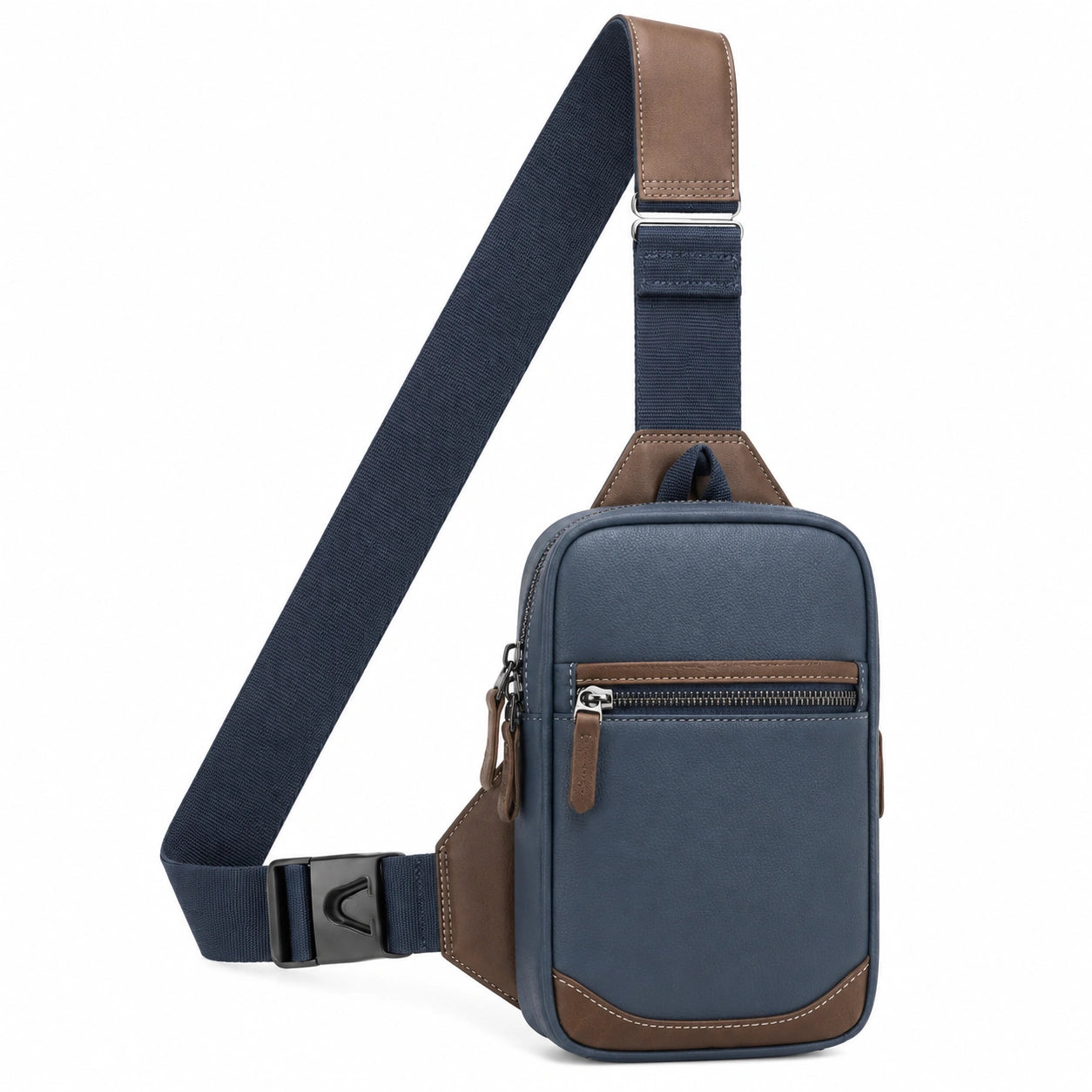 Borsa a tracolla 17 x 7 x 31 cm in materiale sintetico blu marrone con tasche e tracolla regolabile