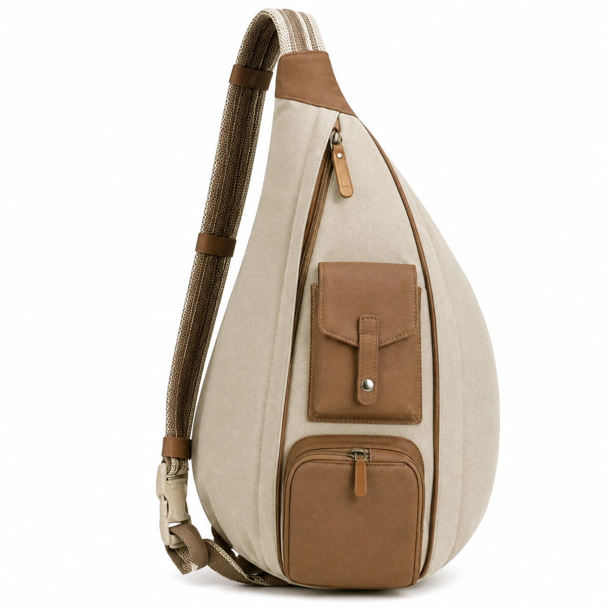 Borsa monospalla taglia unica in tessuto beige e marrone con tasche zip