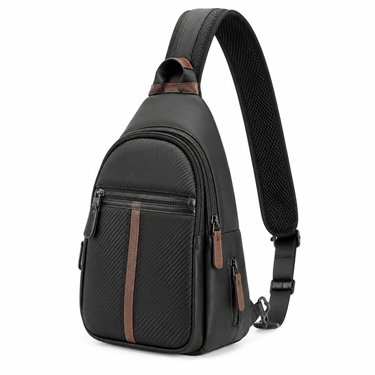 Borsa a tracolla 18 x 10 x 32 cm in similpelle nera e marrone con tasche multiple