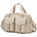 Borsa da viaggio 45 cm in tessuto beige con tasche multiple e tracolla regolabile