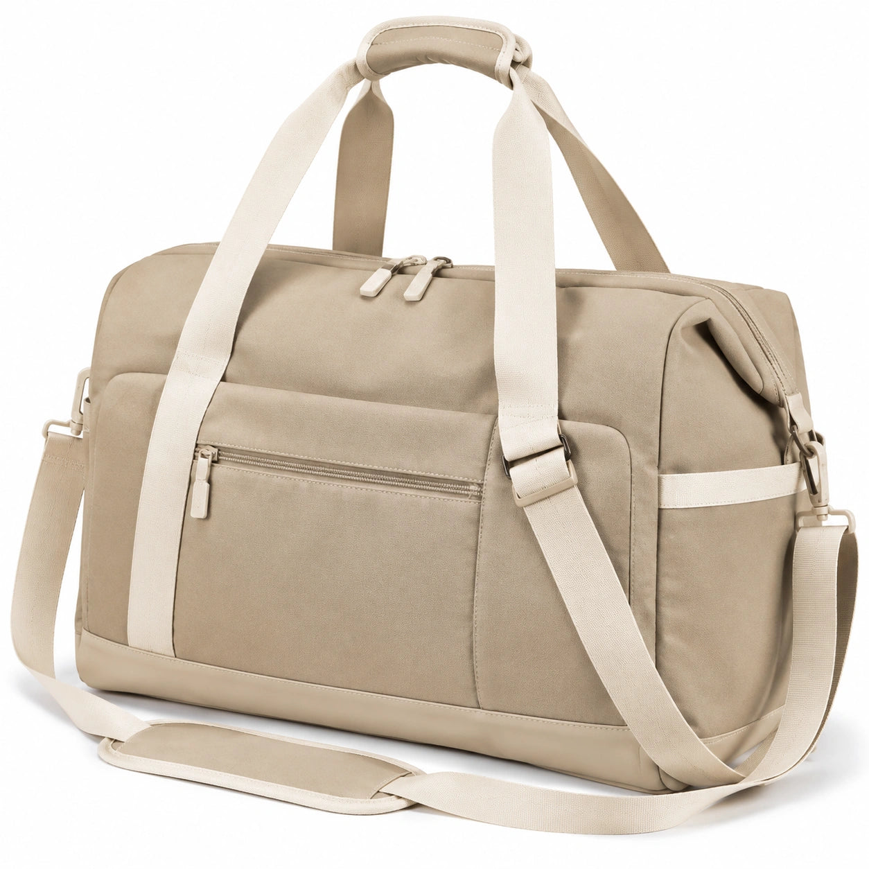 Borsone da viaggio 45 x 24 x 30 cm in tessuto sintetico beige con tracolla regolabile