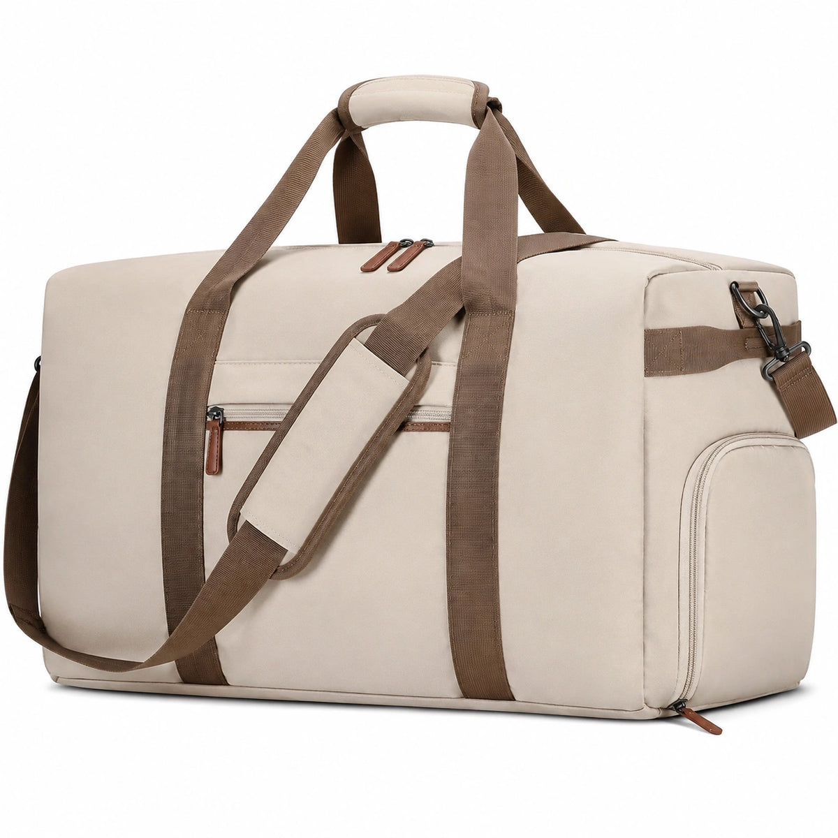 Borsone da viaggio 50 x 25 x 30 cm in tessuto beige e marrone con tracolla