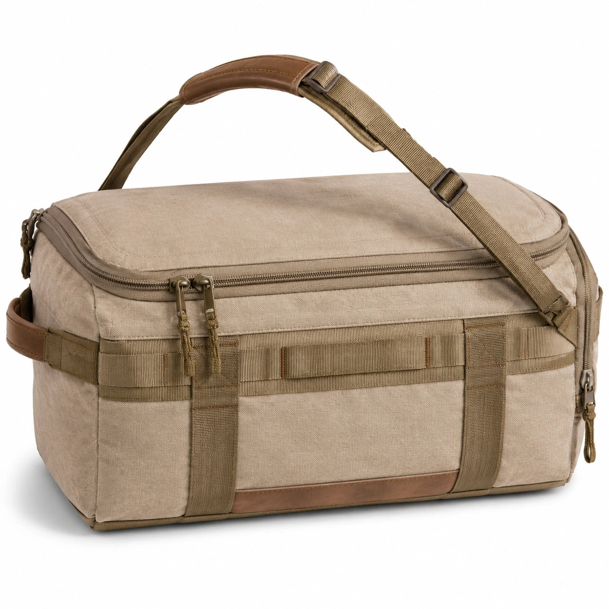 Borsa da viaggio 45 x 25 x 28 cm in tessuto beige con tracolla regolabile e tasche con zip