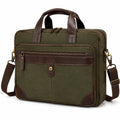 Borsa portadocumenti 40 x 30 x 10 cm in tela verde e marrone - tracolla regolabile