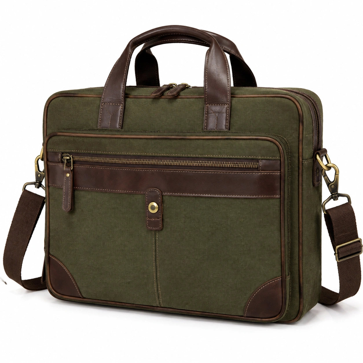 Borsa portadocumenti 40 x 30 x 10 cm in tela verde e marrone - tracolla regolabile