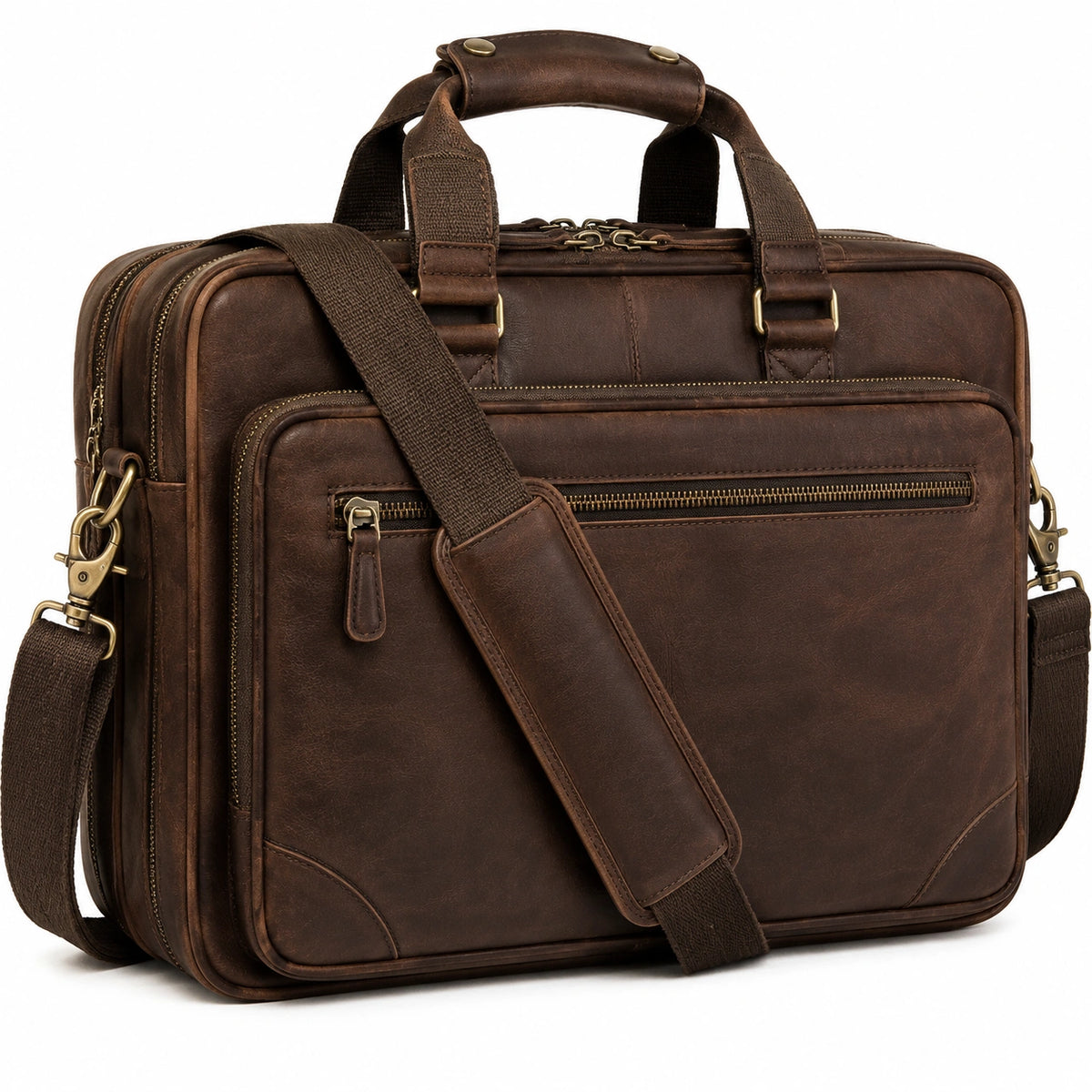 Borsa portadocumenti 40 cm in materiale sintetico effetto pelle marrone con tracolla stile vintage