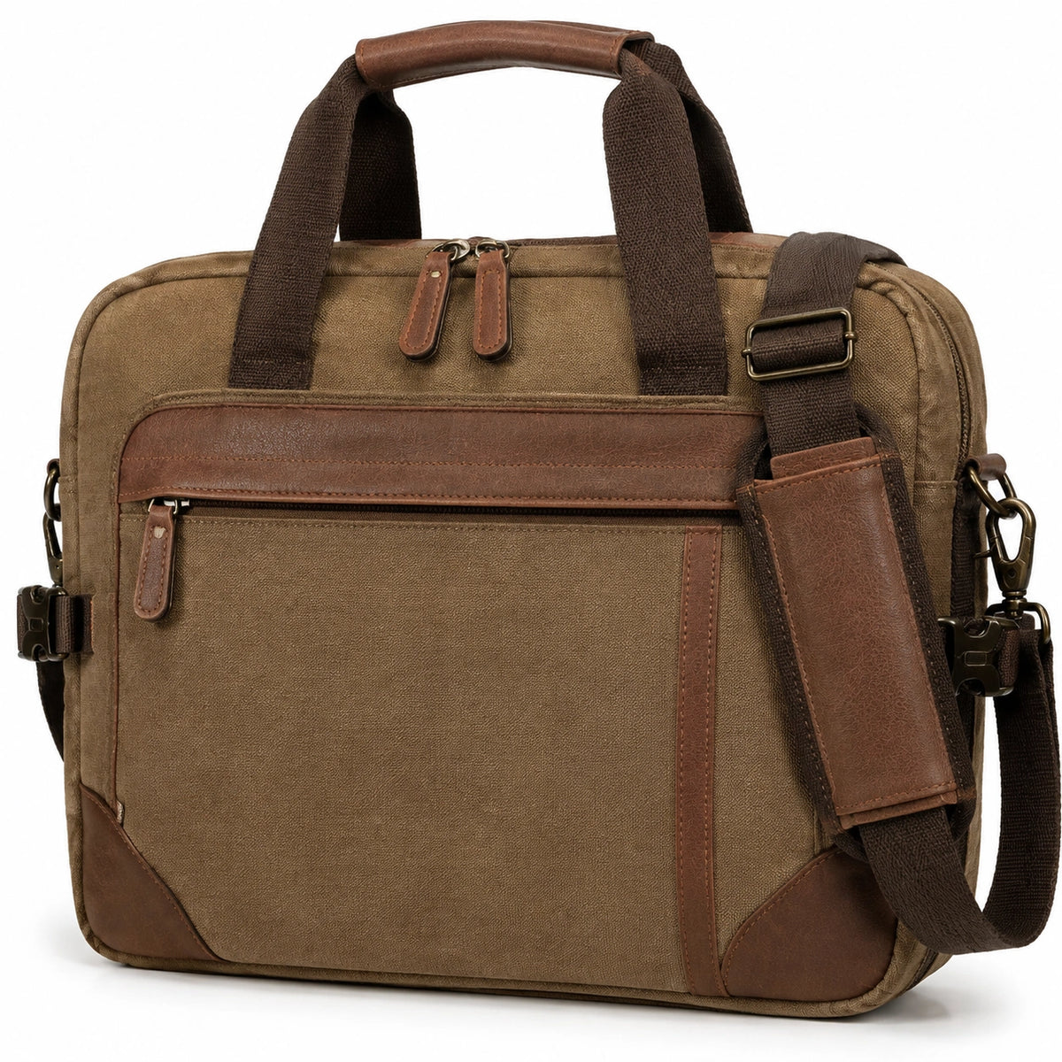 Borsa portadocumenti 40 x 30 x 10 cm in tela marrone con tracolla regolabile stile vintage