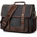 Borsa messenger 42 x 12 x 32 cm in tela grigio scuro e marrone con tracolla regolabile stile vintage