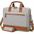Borsa porta laptop 40 x 30 x 8 cm in tessuto grigio con dettagli marroni - tracolla regolabile e tasca frontale