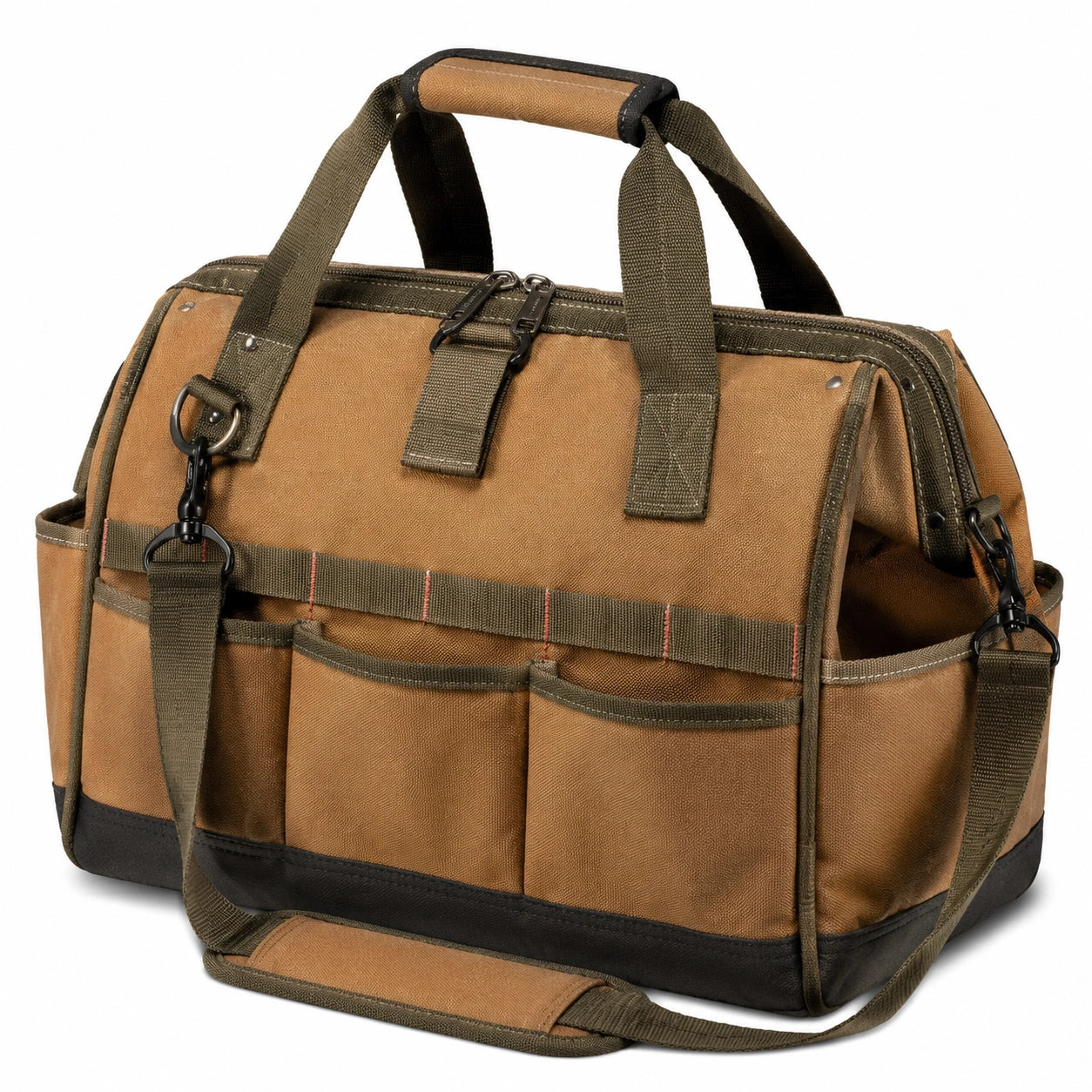 Borsone da viaggio 50 x 25 x 30 cm in tessuto marrone con tracolla e tasche esterne