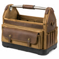 Borsa portautensili 40 x 20 x 30 cm in canvas e similpelle marrone con manico rigido