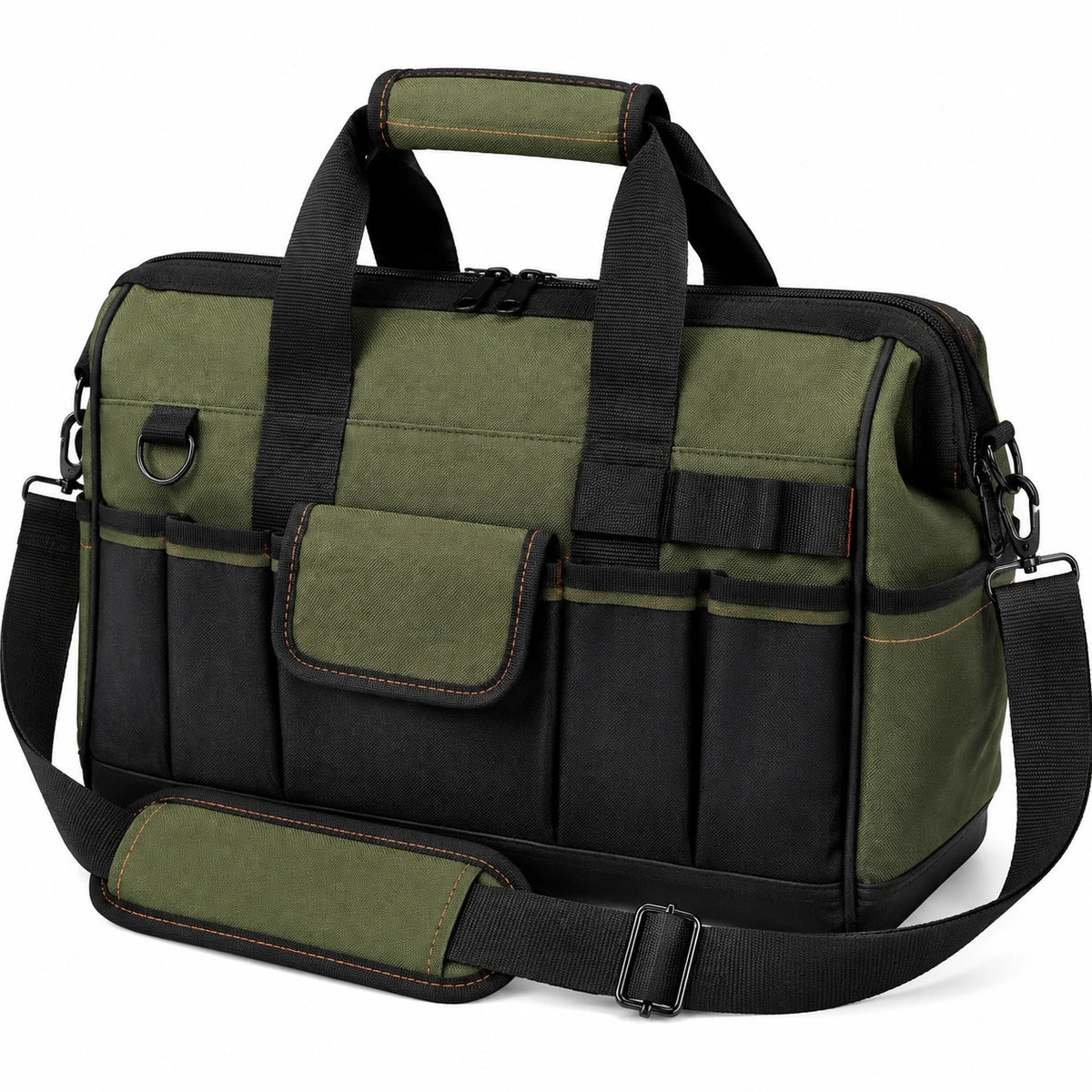 Borsa portautensili 40 x 20 x 30 cm in tessuto sintetico verde e nero - organizzazione con tasche e tracolla