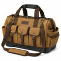 Borsa portautensili 45 x 25 x 30 cm in tela marrone con tracolla e tasche