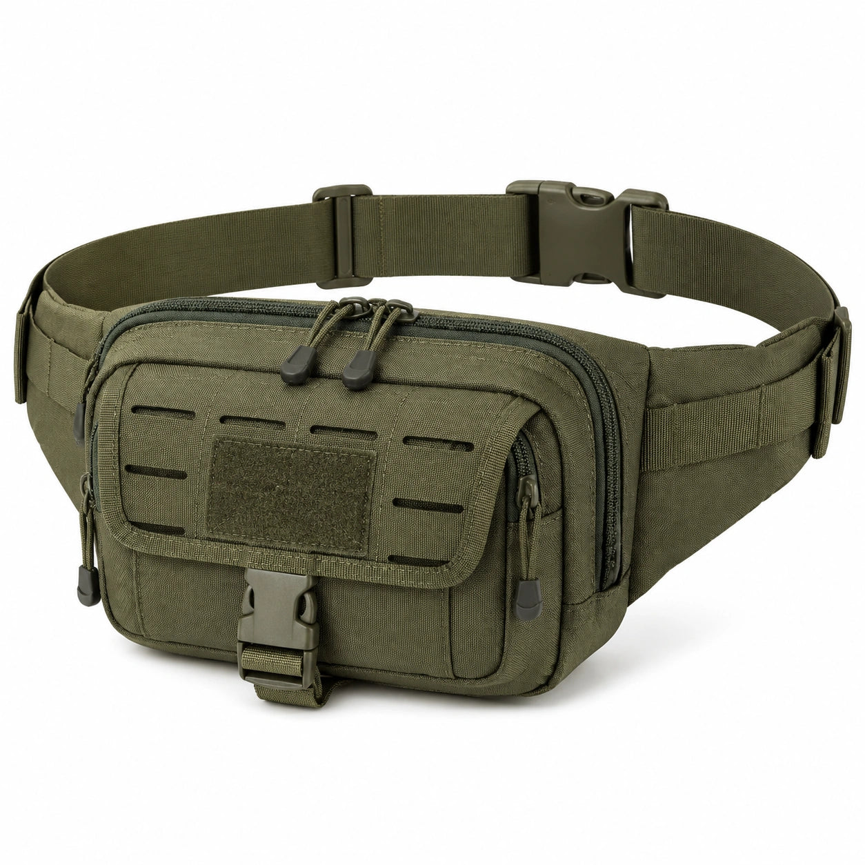 Marsupio 25 x 8 x 15 cm in tessuto sintetico verde oliva con tasche multiple stile tattico