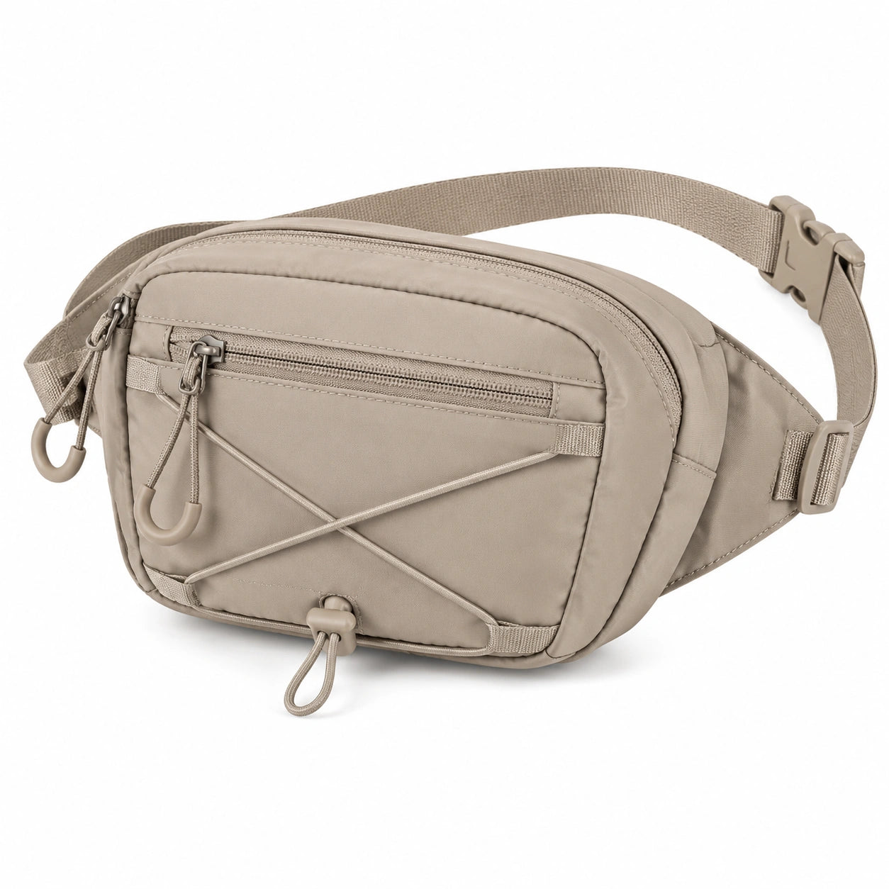 Marsupio 30 x 15 x 10 cm in tessuto sintetico beige - cintura regolabile e tasche con zip