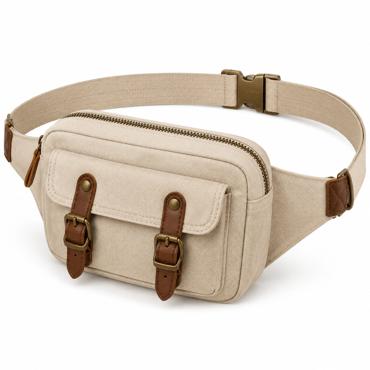 Marsupio 24 x 7 x 15 cm in tela beige con dettagli marroni - stile casual regolabile