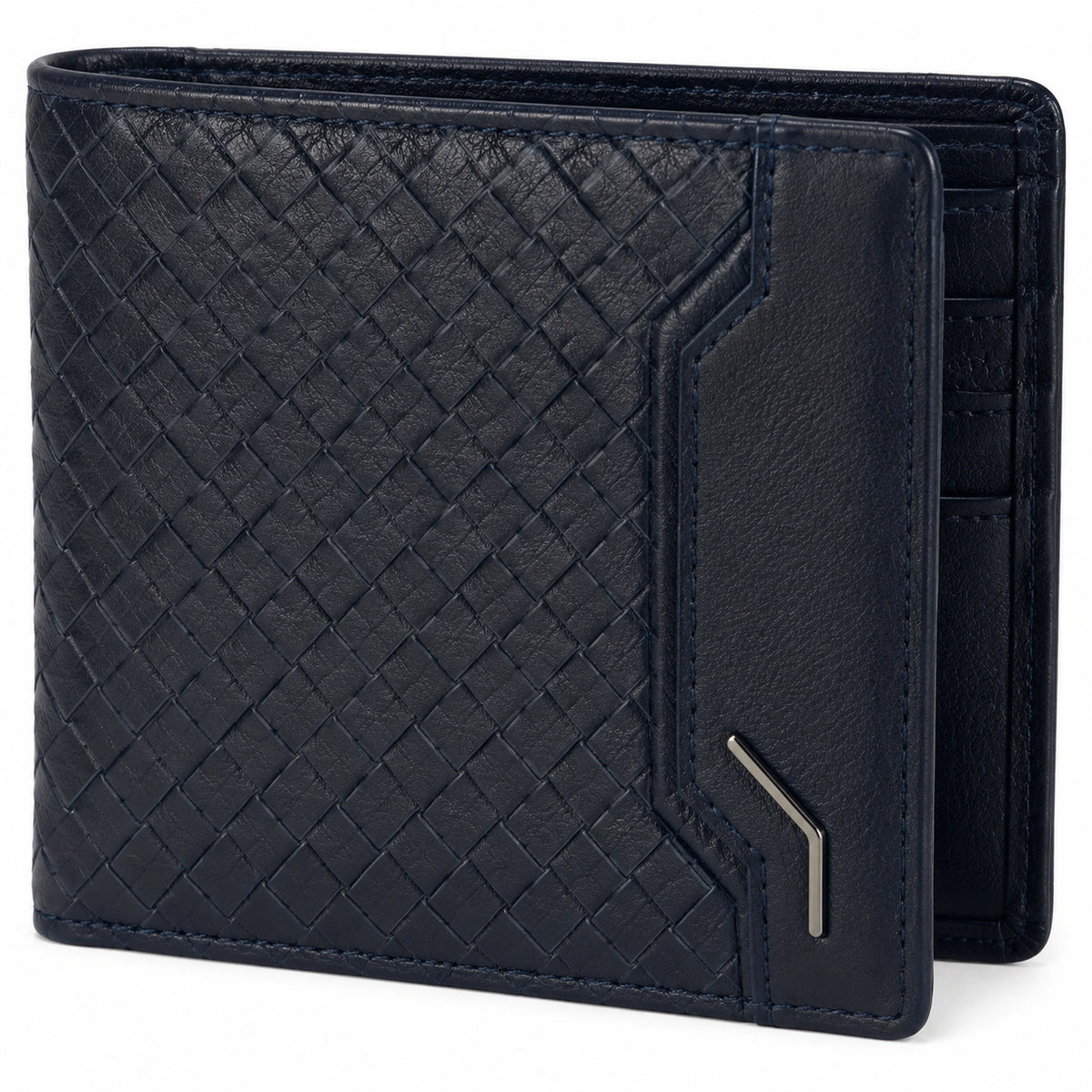 Portafoglio da uomo 12 x 10 x 2 cm in similpelle blu scuro intrecciata pieghevole