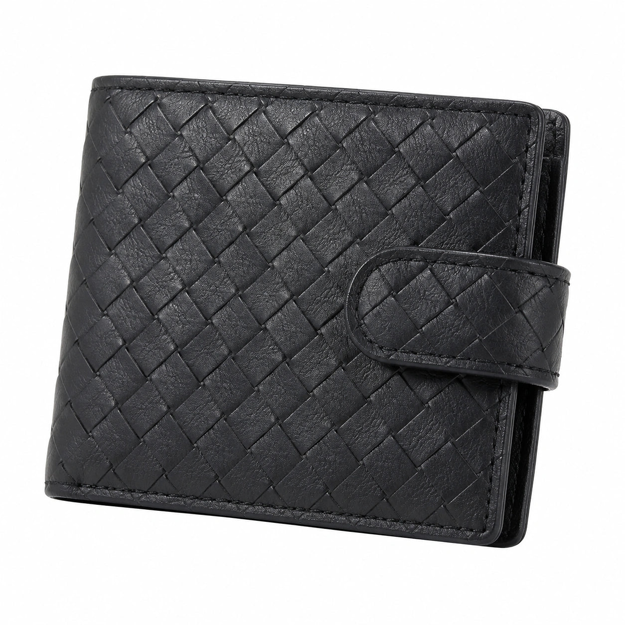 Portafoglio da uomo 12 x 10 x 2 cm in similpelle nera intrecciata con chiusura a linguetta