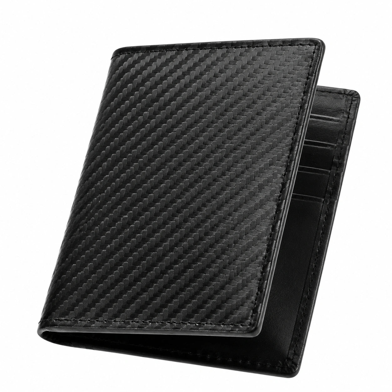 Portafoglio uomo 11 x 9 x 1.2 cm in pelle sintetica nero effetto intrecciato con scomparti per carte