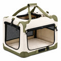 Trasportino pieghevole per animali 60 x 42 x 42 cm in tessuto beige e verde con rete traspirante