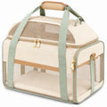 Trasportino per animali 45 x 28 x 30 cm in tessuto beige e verde con rete pieghevole