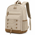 Zaino 45 x 30 x 18 cm in tessuto beige/marrone per scuola e viaggio con tasche multiple