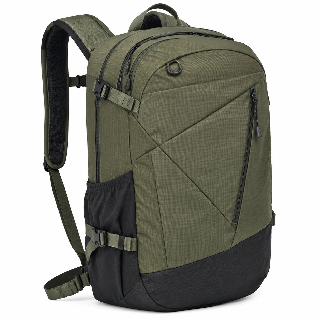 Zaino 50 x 32 x 20 cm in poliestere verde oliva con scomparti multipli