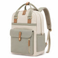 Zaino 42 x 30 x 15 cm in poliestere beige e verde salvia per lavoro e viaggio con tasche multiple