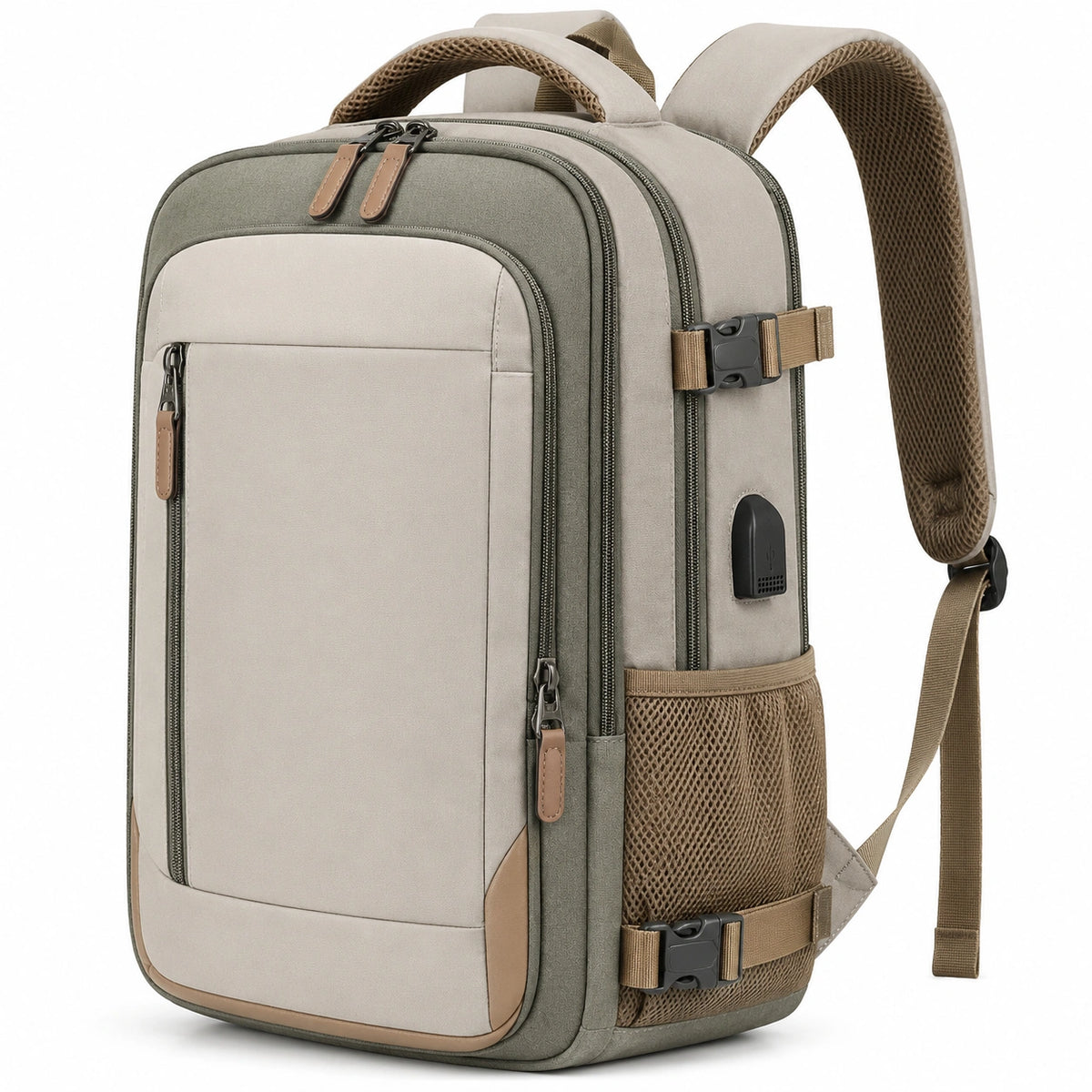 Zaino 32 x 18 x 46 cm in poliestere grigio tortora per laptop con tasche multiple
